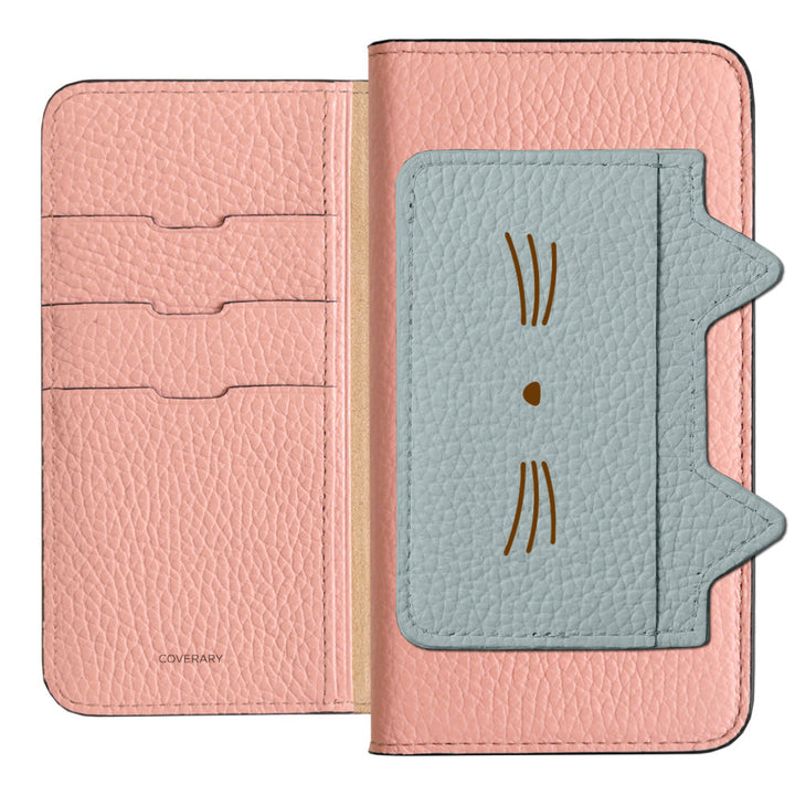 Étui portefeuille en cuir véritable italien grainé 32 couleurs avec poche oreilles de chat et impression visage pour la série AQUOS
