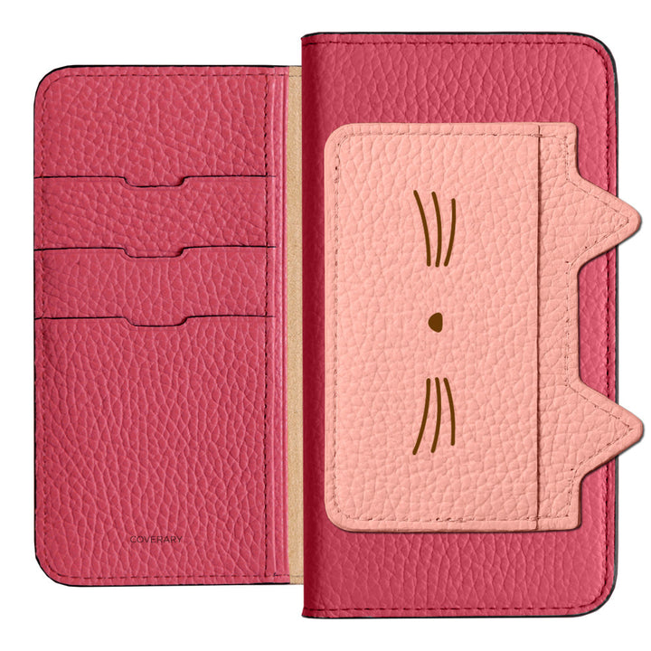 Étui portefeuille en cuir véritable italien grainé 32 couleurs avec poche oreilles de chat et impression visage pour la série AQUOS