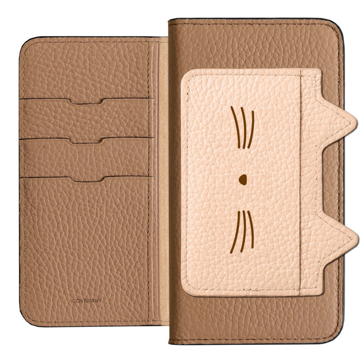 Étui portefeuille en cuir véritable italien grainé 32 couleurs avec poche oreilles de chat et impression visage pour la série AQUOS