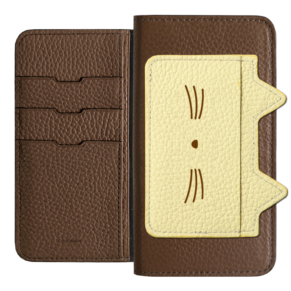 Étui portefeuille en cuir véritable italien grainé 32 couleurs avec poche oreilles de chat et impression visage pour la série AQUOS