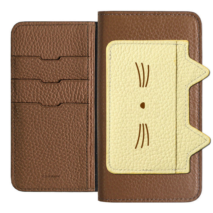 Étui portefeuille en cuir véritable italien grainé 32 couleurs avec poche oreilles de chat et impression visage pour la série AQUOS