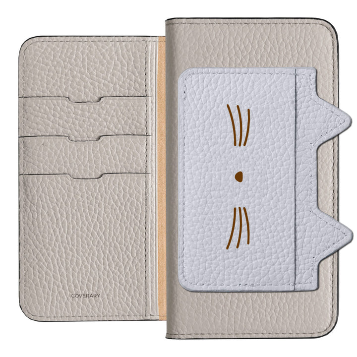 Étui portefeuille en cuir véritable italien grainé 32 couleurs avec poche oreilles de chat et impression visage pour la série AQUOS