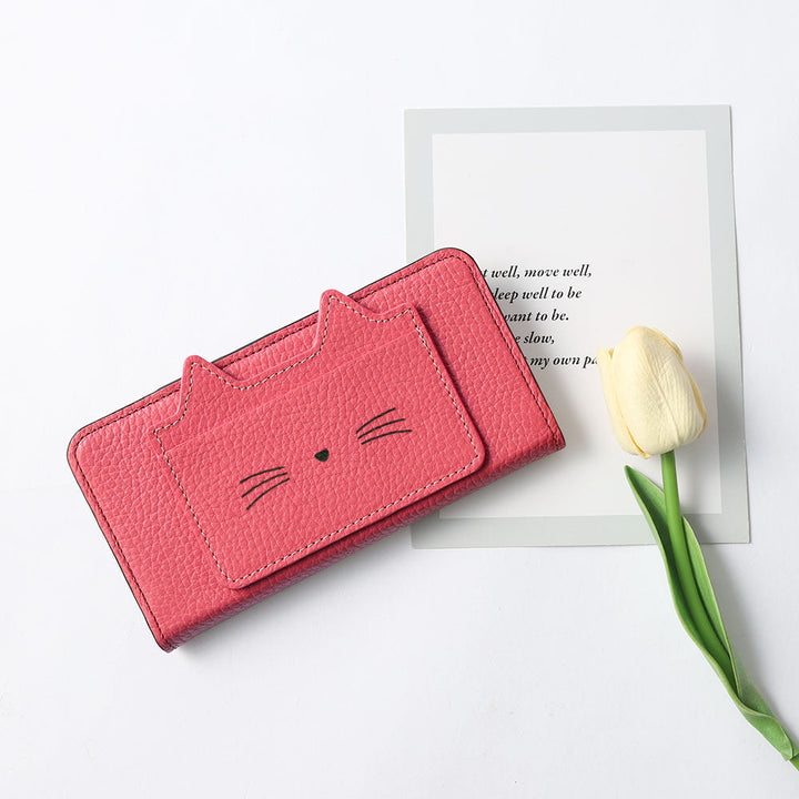 Étui portefeuille en cuir véritable italien grainé 32 couleurs avec poche oreilles de chat et impression visage pour la série AQUOS