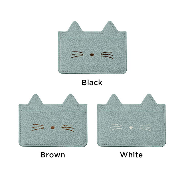 Genuine Leather 32 Colors Italian Shrink Leather Card Storage Cat Ear Pocket &amp; Face Print Back Case AQUOS Series