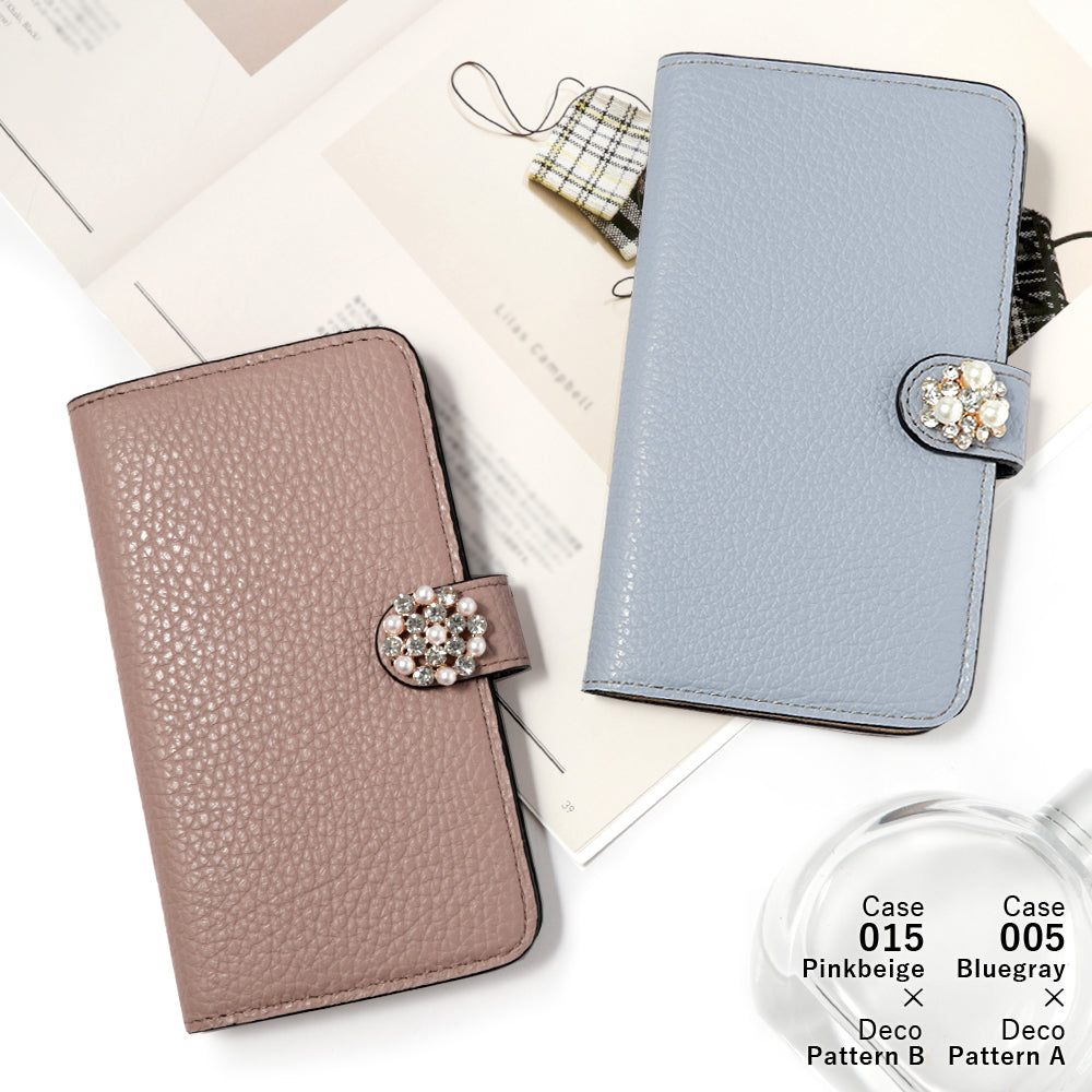 Genuine leather 32 colors Italian shrink leather crystal pearl deco notebook-style case (with belt) AQUOS series