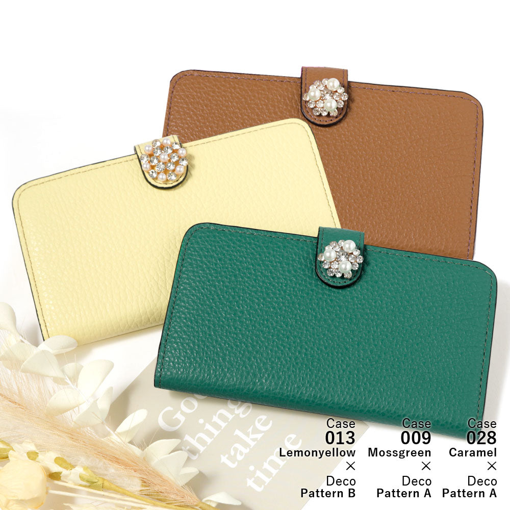 Genuine leather 32 colors Italian shrink leather crystal pearl deco notebook-style case (with belt)