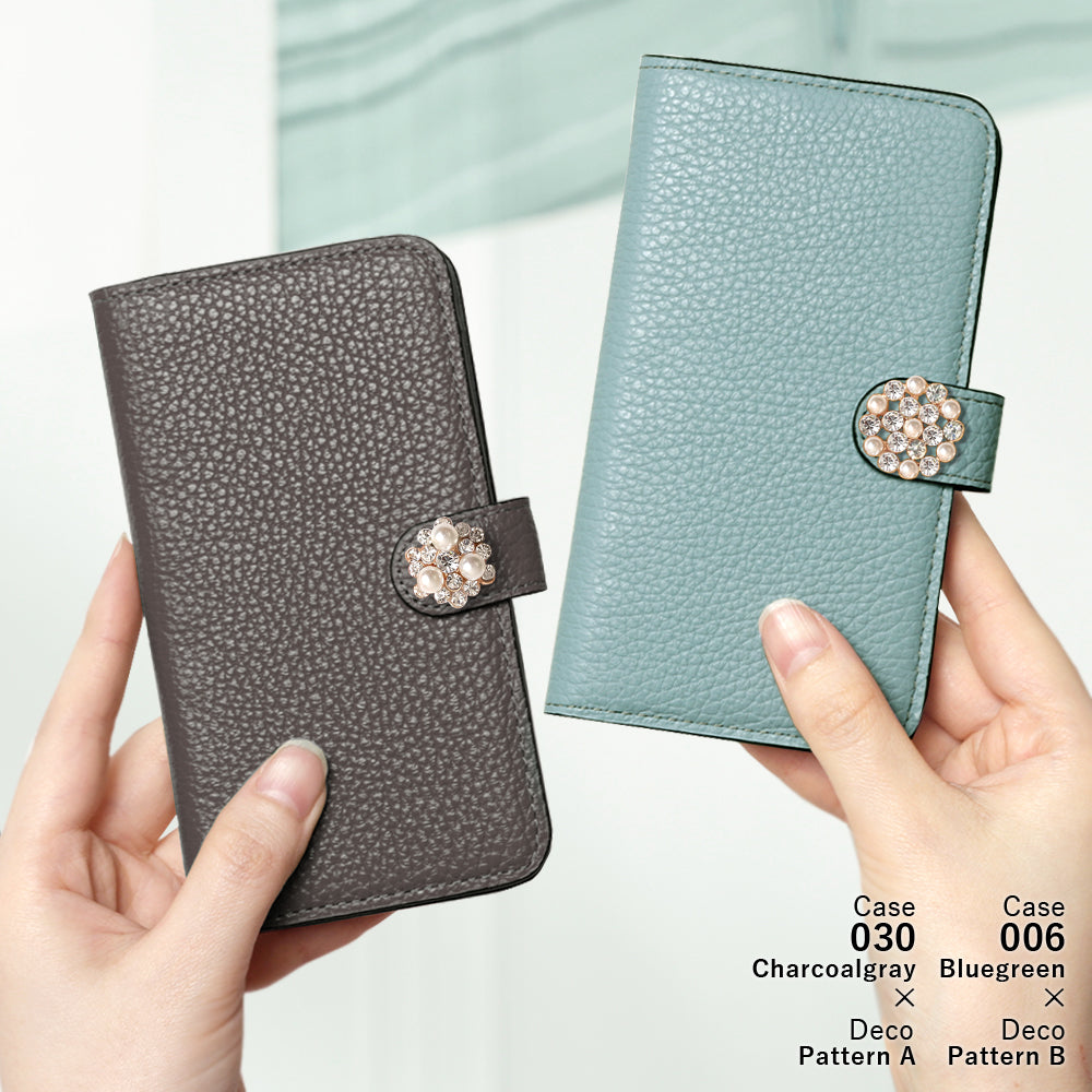 Genuine leather 32 colors Italian shrink leather crystal pearl deco notebook-style case (with belt)