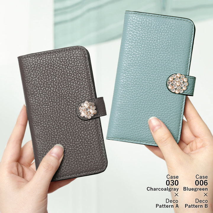 Genuine leather 32 colors Italian shrink leather crystal pearl deco notebook-style case (with belt) AQUOS series