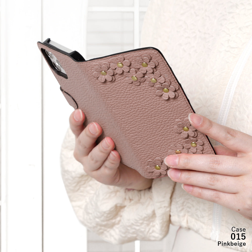 Genuine leather 32 colors Italian shrink leather flower motif notebook-style case (with belt) Xperia series