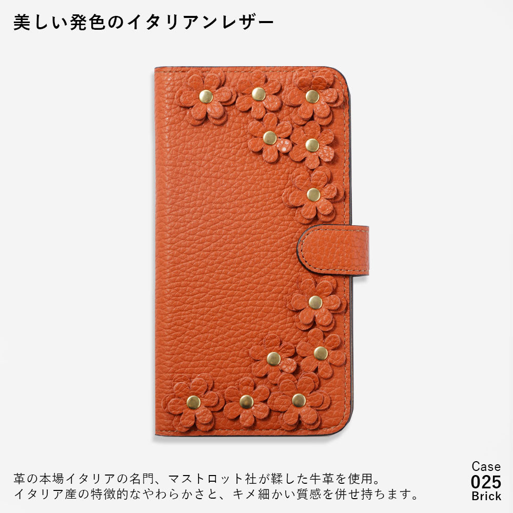 Genuine leather 32 colors Italian shrink leather flower motif notebook-style case (with belt) Xperia series