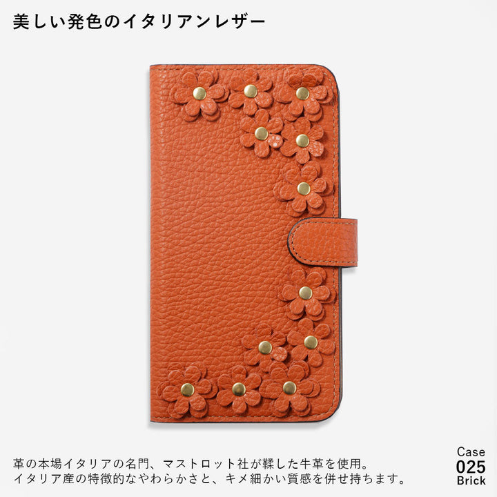Genuine leather 32 colors Italian shrink leather flower motif notebook-style case (with belt) Xperia series