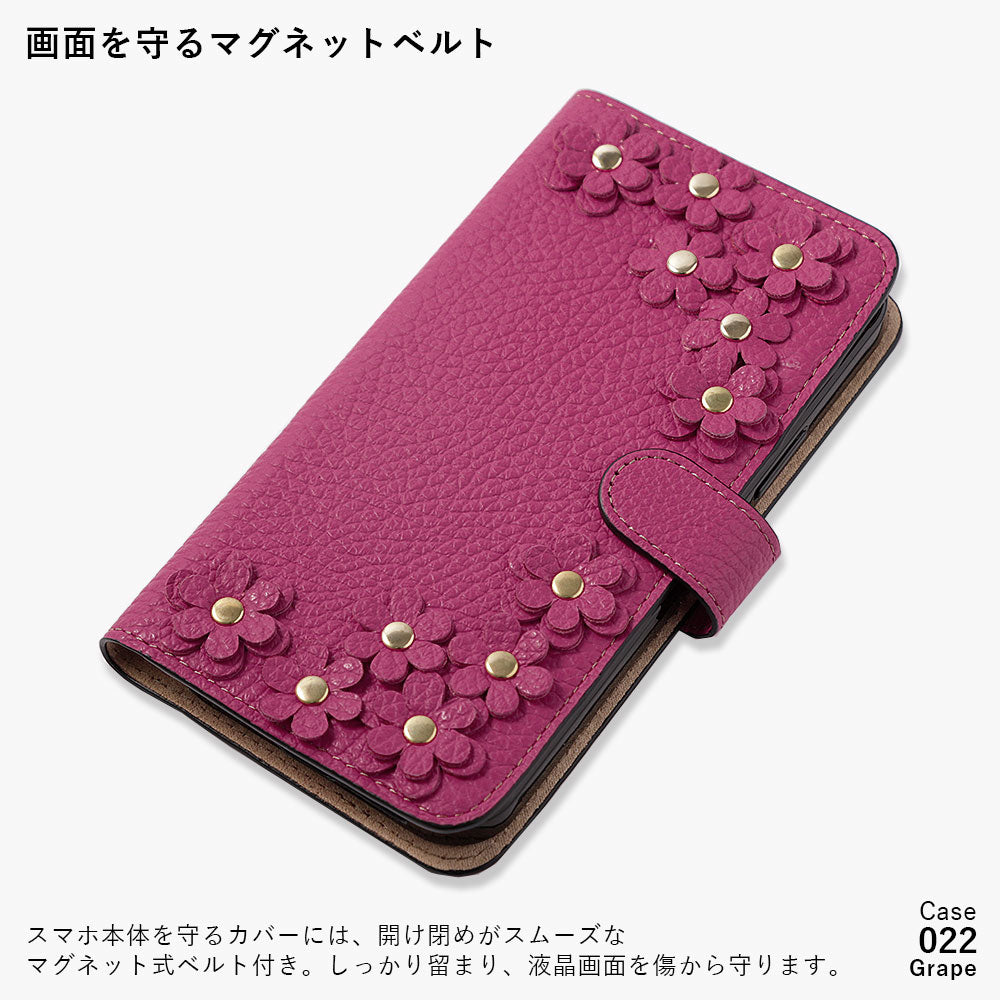 Genuine leather 32 colors Italian shrink leather flower motif notebook-style case (with belt)