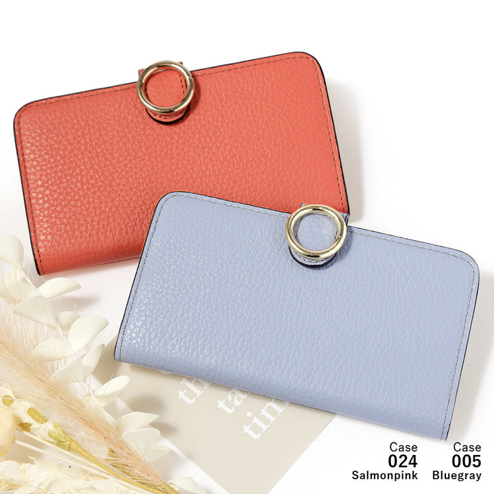 Cuir véritable 32 couleurs cuir italien grainé étui portefeuille avec anneau doré pour cartes (avec ceinture) série Xperia