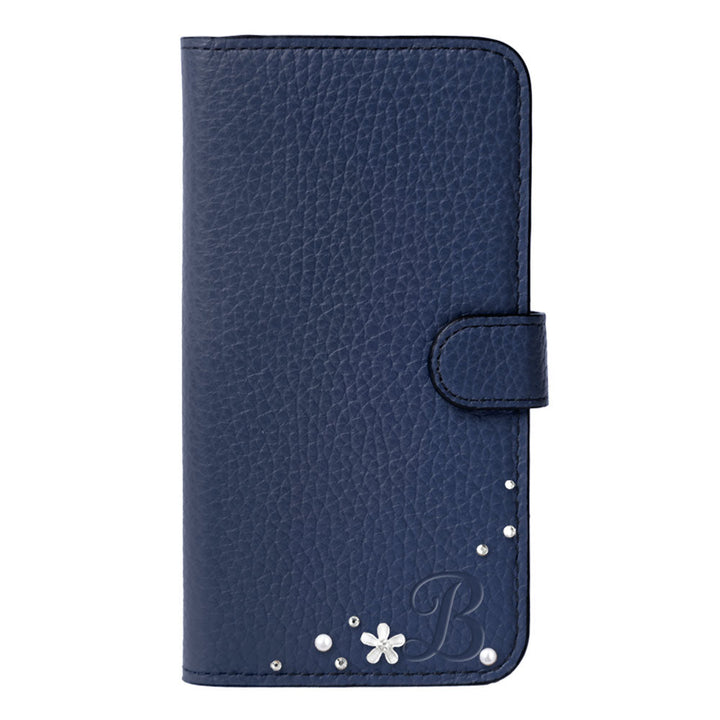 Genuine leather 32 colors Italian shrink leather initial flower deco notebook-style case (with belt) AQUOS series