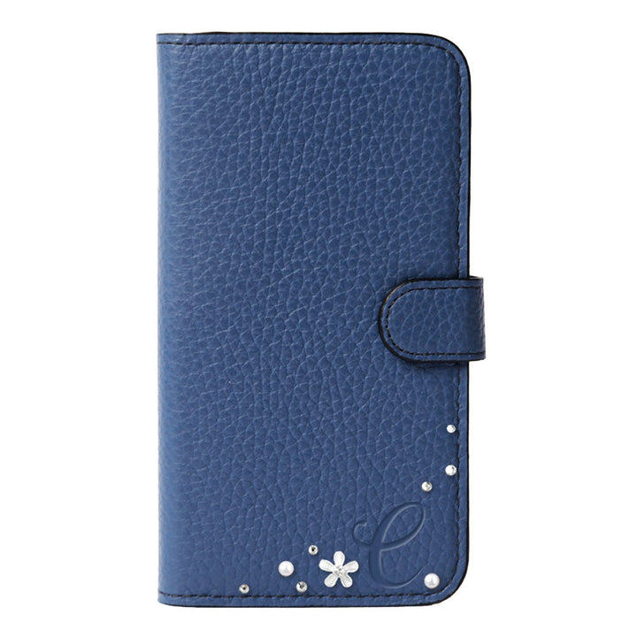 Genuine leather 32 colors Italian shrink leather initial flower decoration notebook-style case (with belt) iPhone series