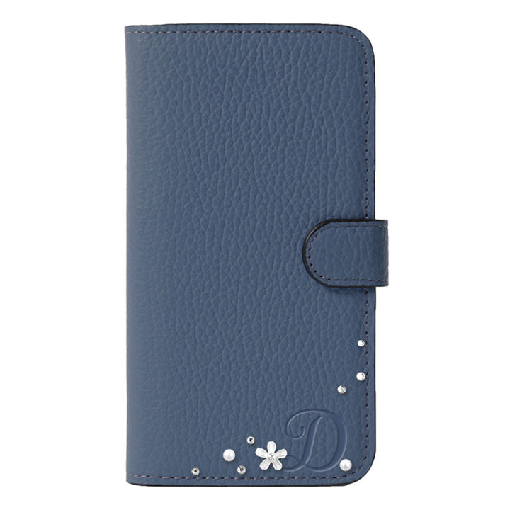 Genuine leather 32 colors Italian shrink leather initial flower deco notebook-style case (with belt) AQUOS series