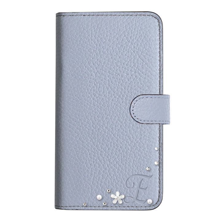 Genuine leather 32 colors Italian shrink leather initial flower decoration notebook-style case (with belt) iPhone series