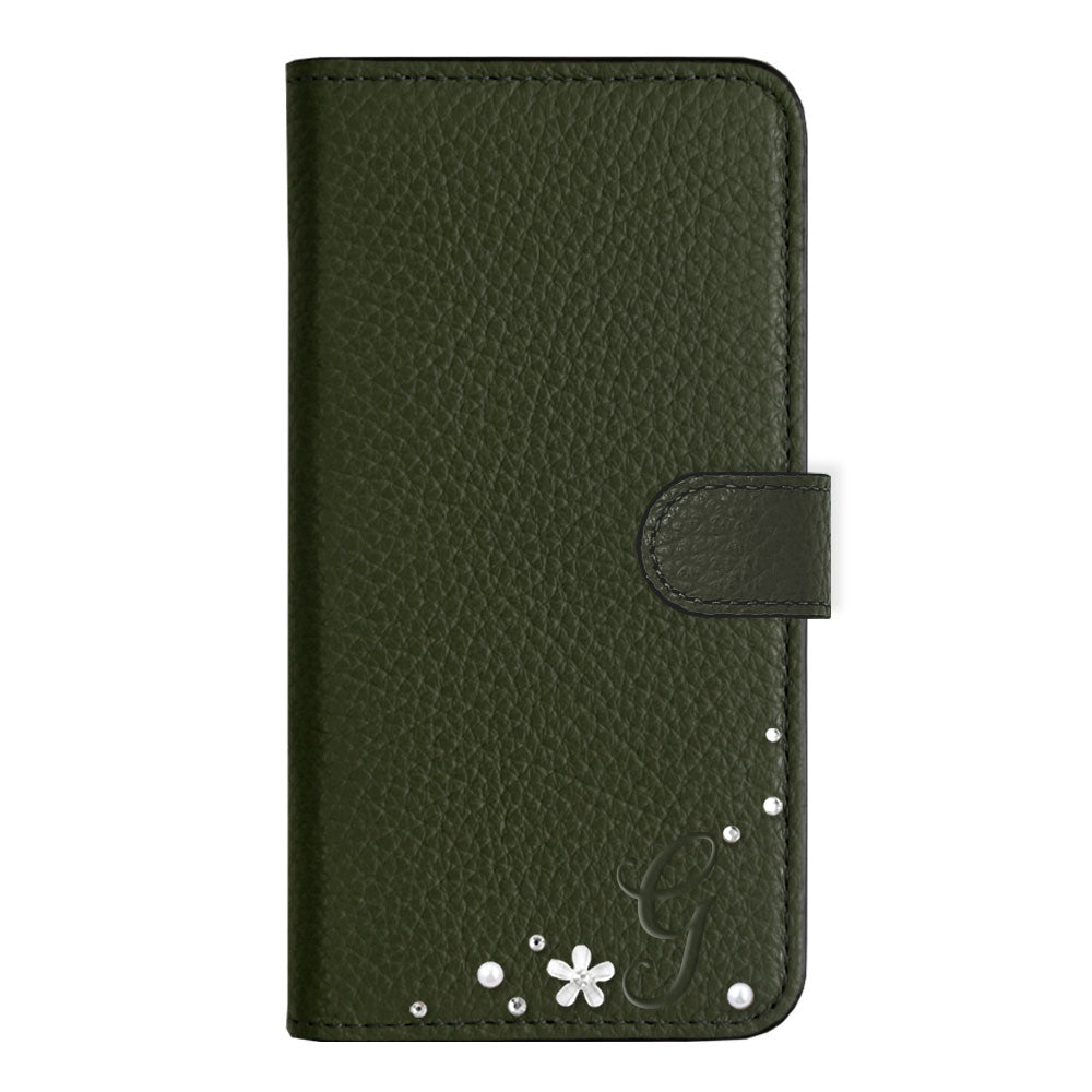 Genuine leather 32 colors Italian shrink leather Initial flower decoration notebook-style case (with belt) Google Pixel series