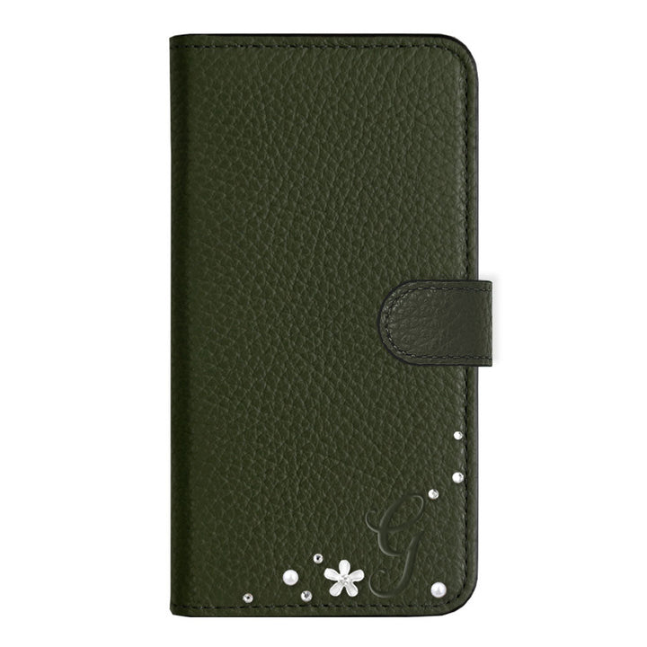 Genuine leather 32 colors Italian shrink leather Initial flower decoration notebook-style case (with belt) Google Pixel series