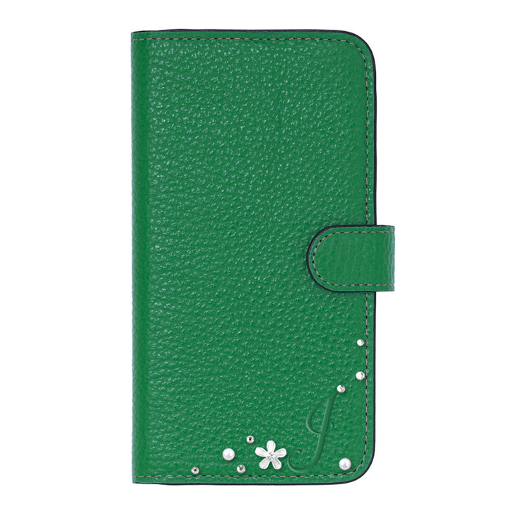 Genuine leather 32 colors Italian shrink leather initial flower decoration notebook-style case (with belt) iPhone series