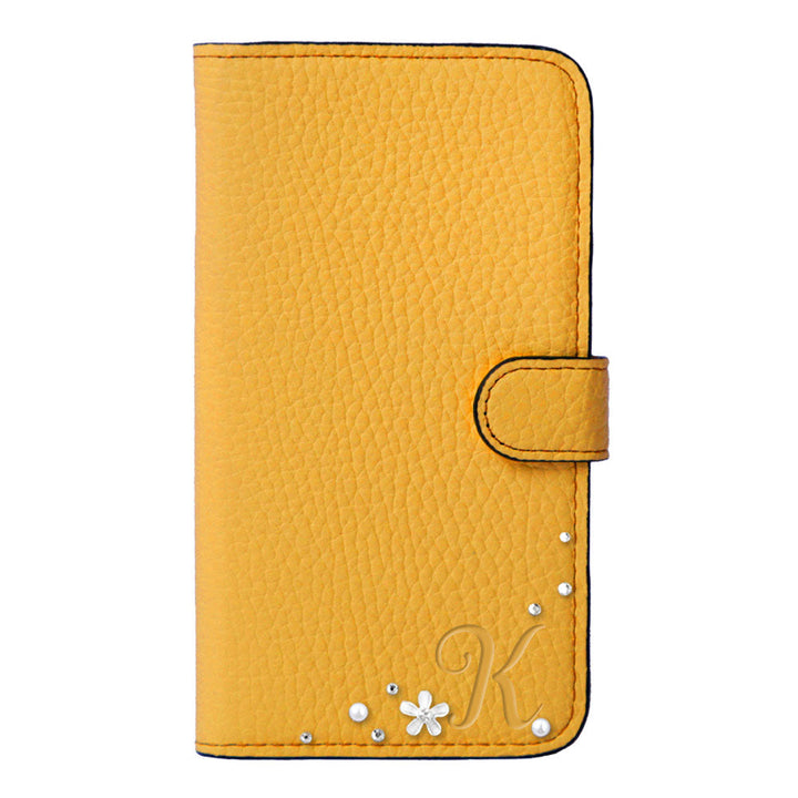 Genuine leather 32 colors Italian shrink leather initial flower deco notebook-style case (with belt) AQUOS series