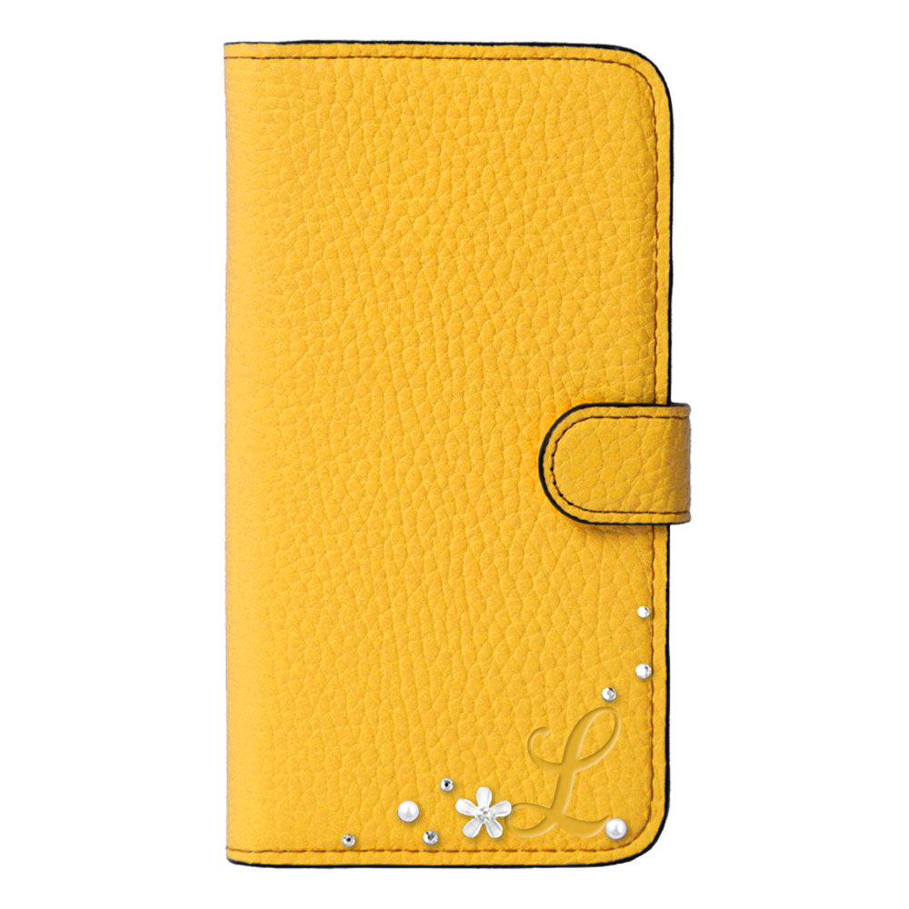 Genuine leather 32 colors Italian shrink leather initial flower decoration notebook-style case (with belt) iPhone series