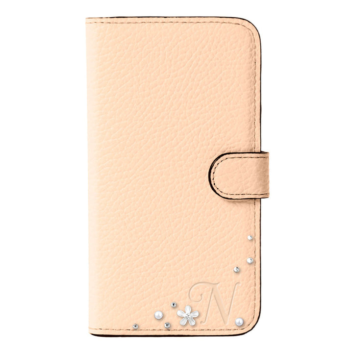 Genuine leather 32 colors Italian shrink leather Initial flower decoration notebook-style case (with belt) Google Pixel series