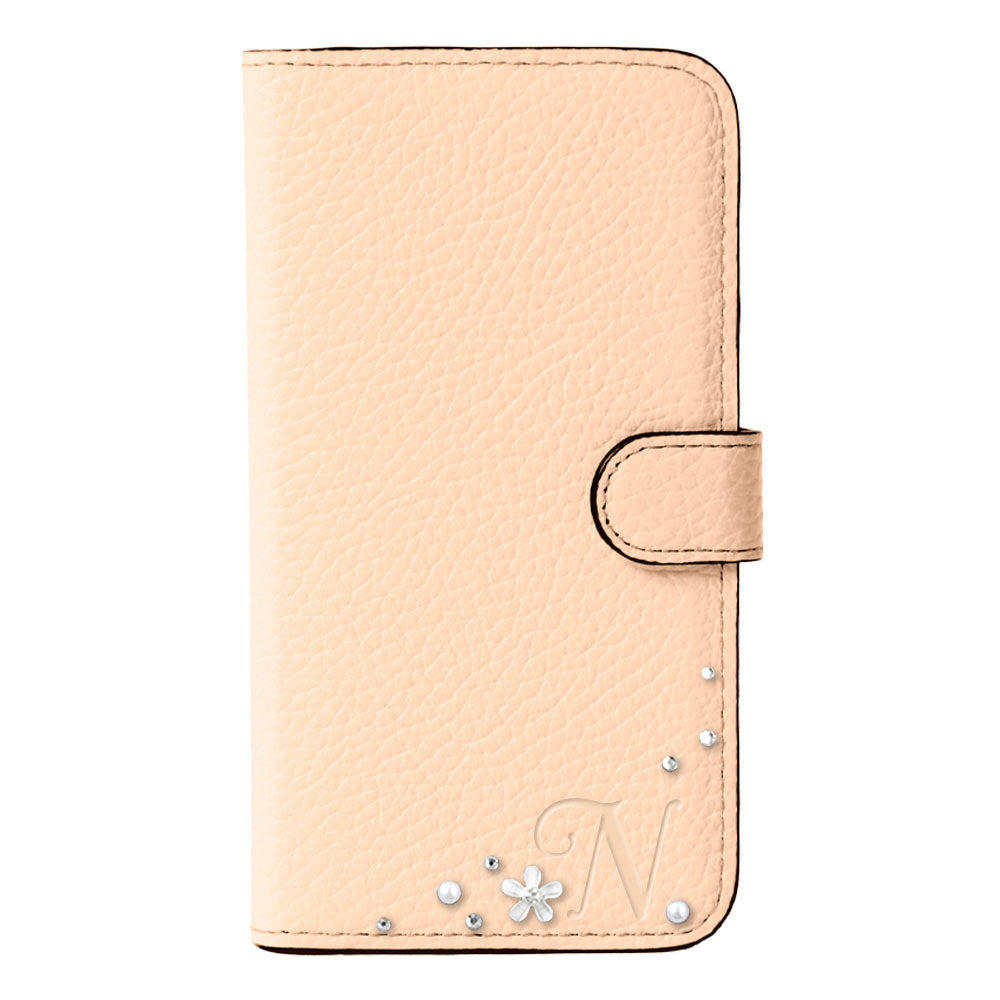 Genuine leather 32 colors Italian shrink leather initial flower deco notebook-style case (with belt) AQUOS series