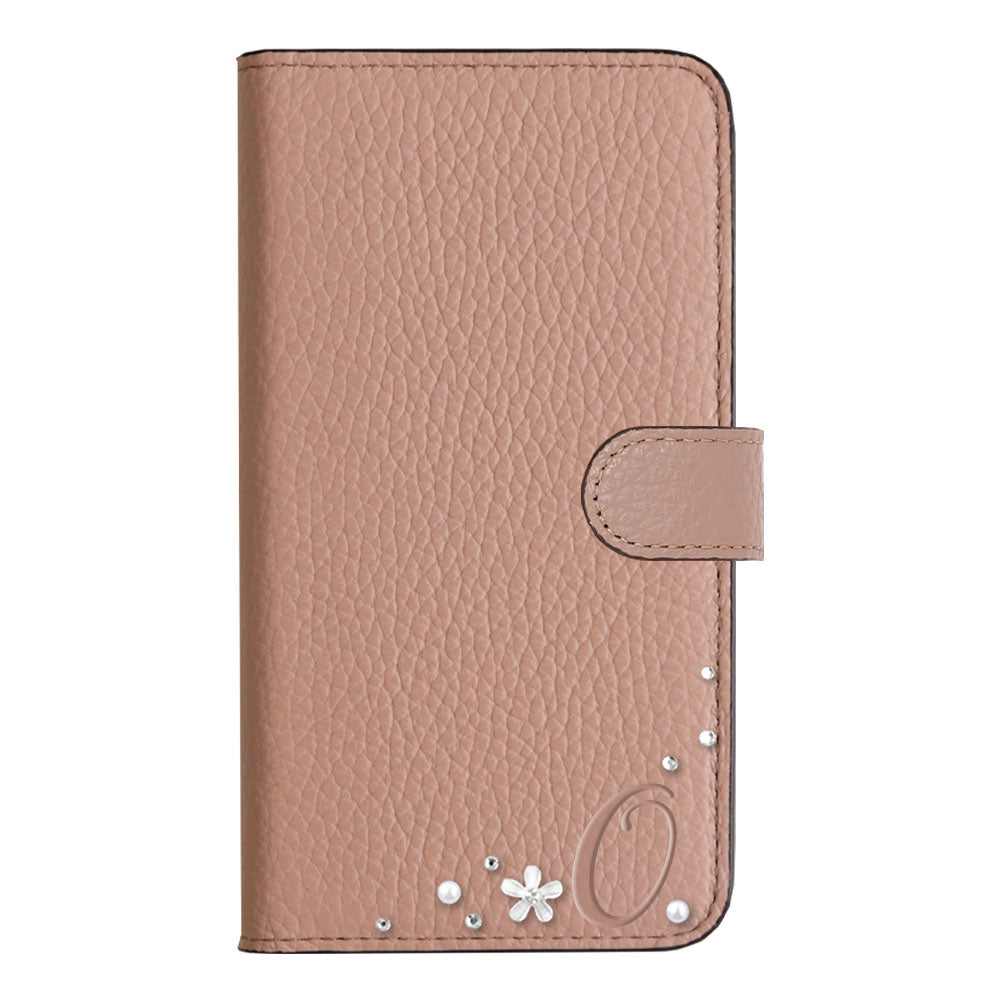 Genuine leather 32 colors Italian shrink leather initial flower deco notebook-style case (with belt) AQUOS series