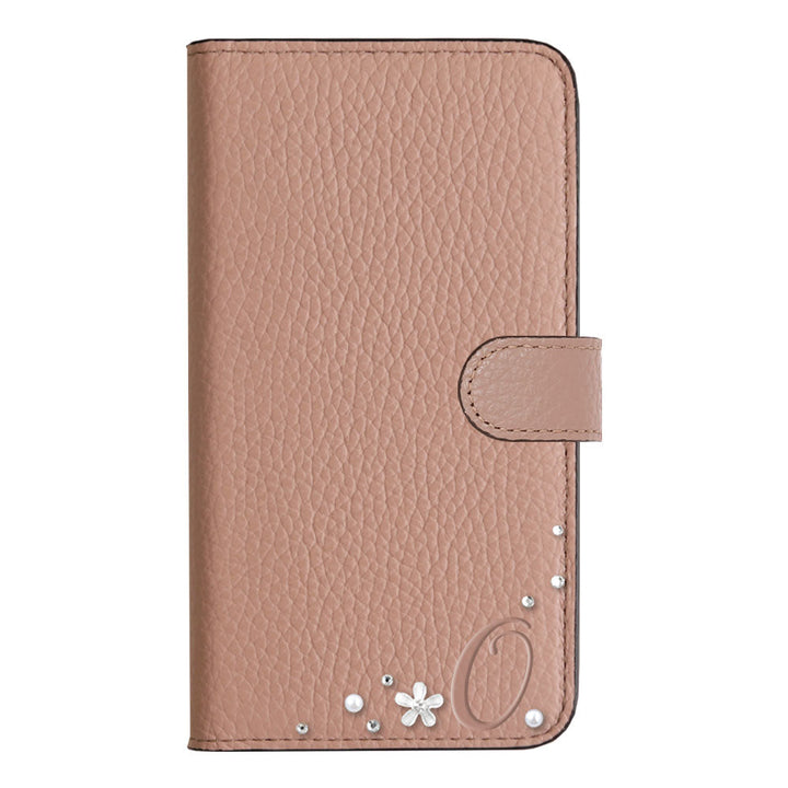 Genuine leather 32 colors Italian shrink leather initial flower deco notebook-style case (with belt) AQUOS series