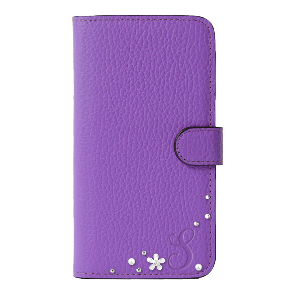 Genuine leather 32 colors Italian shrink leather initial flower decoration notebook-style case (with belt) iPhone series