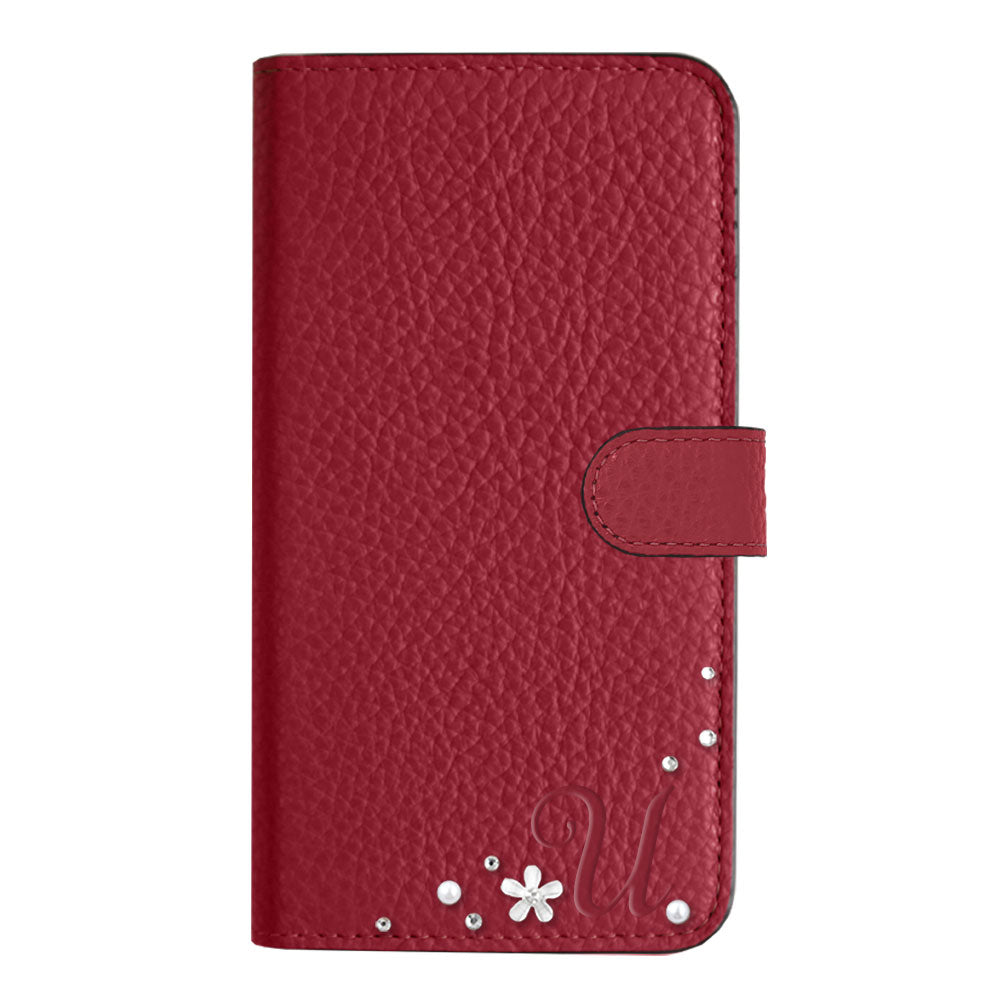 Genuine leather 32 colors Italian shrink leather Initial flower decoration notebook-style case (with belt) Google Pixel series