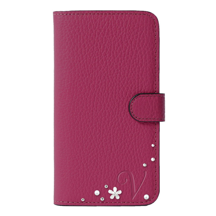 Genuine leather 32 colors Italian shrink leather Initial flower decoration notebook-style case (with belt) Google Pixel series