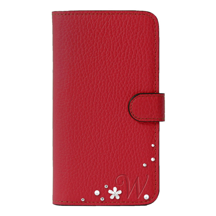 Genuine leather 32 colors Italian shrink leather initial flower deco notebook-style case (with belt) AQUOS series