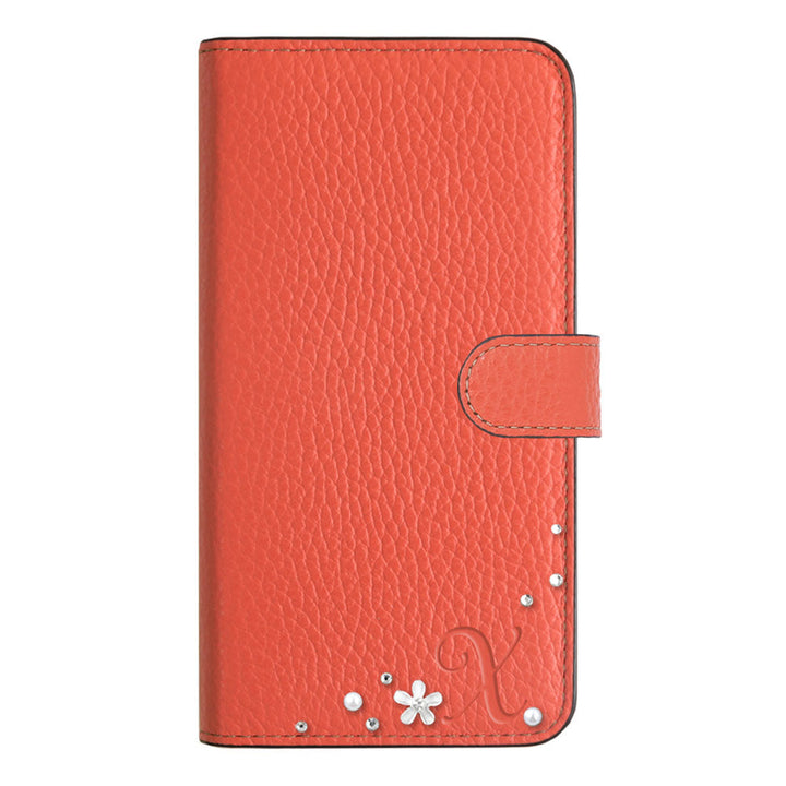 Genuine leather 32 colors Italian shrink leather Initial flower decoration notebook-style case (with belt) Google Pixel series