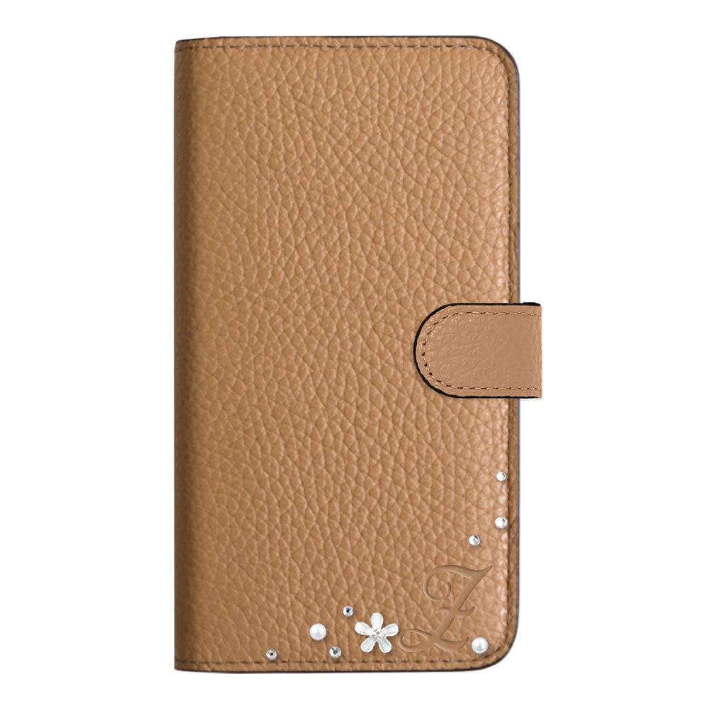 Genuine leather 32 colors Italian shrink leather initial flower deco notebook-style case (with belt) AQUOS series