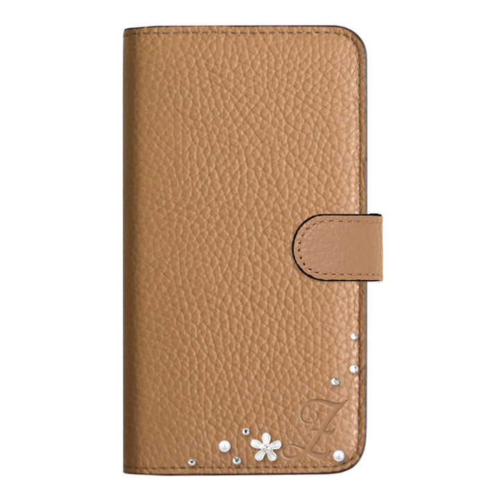 Genuine leather 32 colors Italian shrink leather initial flower deco notebook-style case (with belt) AQUOS series