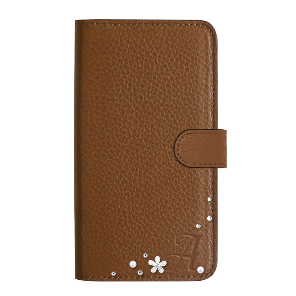 Genuine leather 32 colors Italian shrink leather Initial flower decoration notebook-style case (with belt) Google Pixel series