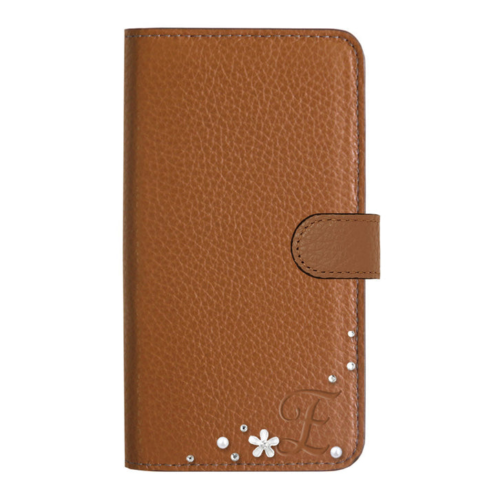 Genuine leather 32 colors Italian shrink leather initial flower decoration notebook-style case (with belt) iPhone series
