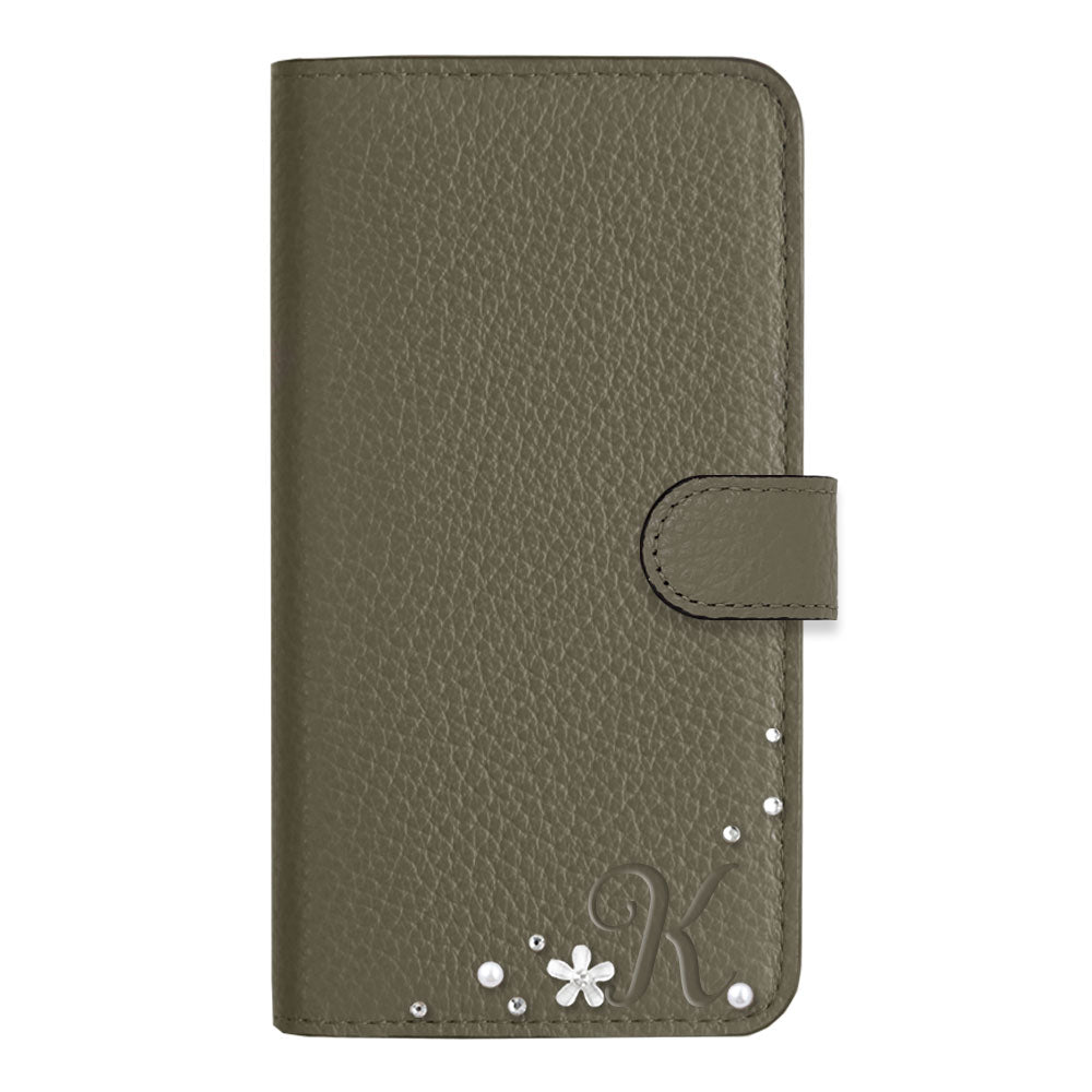 Genuine leather 32 colors Italian shrink leather Initial flower decoration notebook-style case (with belt) Google Pixel series