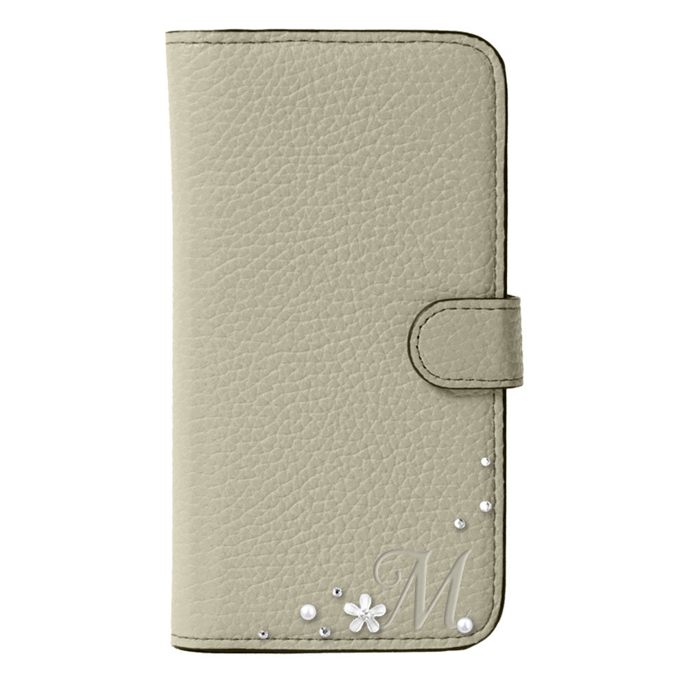 Genuine leather 32 colors Italian shrink leather Initial flower decoration notebook-style case (with belt) Google Pixel series