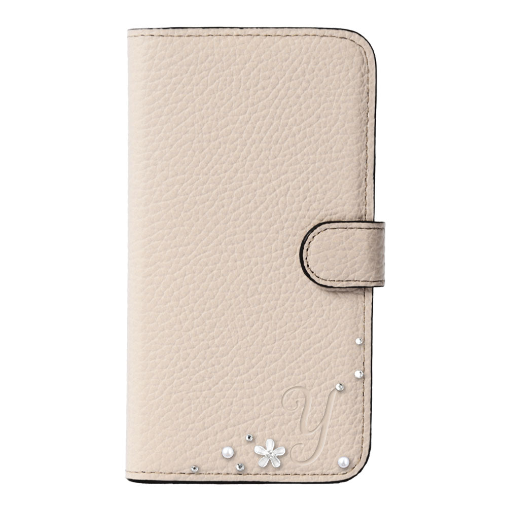 Genuine leather 32 colors Italian shrink leather initial flower decoration notebook-style case (with belt) iPhone series