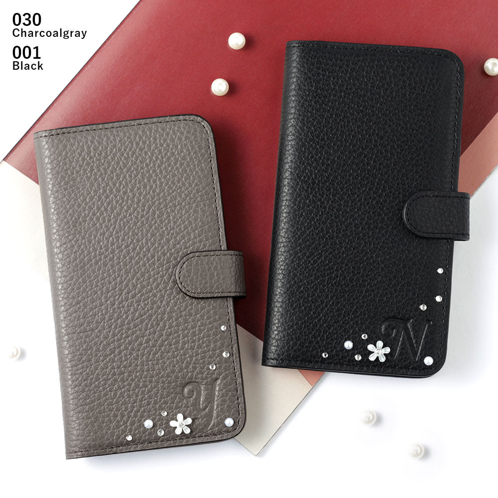 Genuine leather 32 colors Italian shrink leather Initial flower decoration notebook-style case (with belt) Google Pixel series