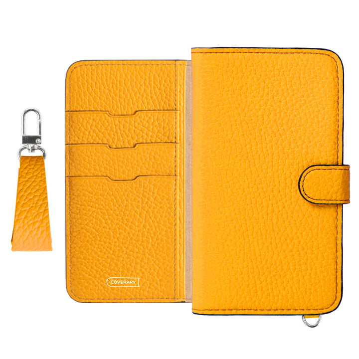 Genuine leather 32 colors Italian shrink leather notebook-style case with finger strap (with belt)