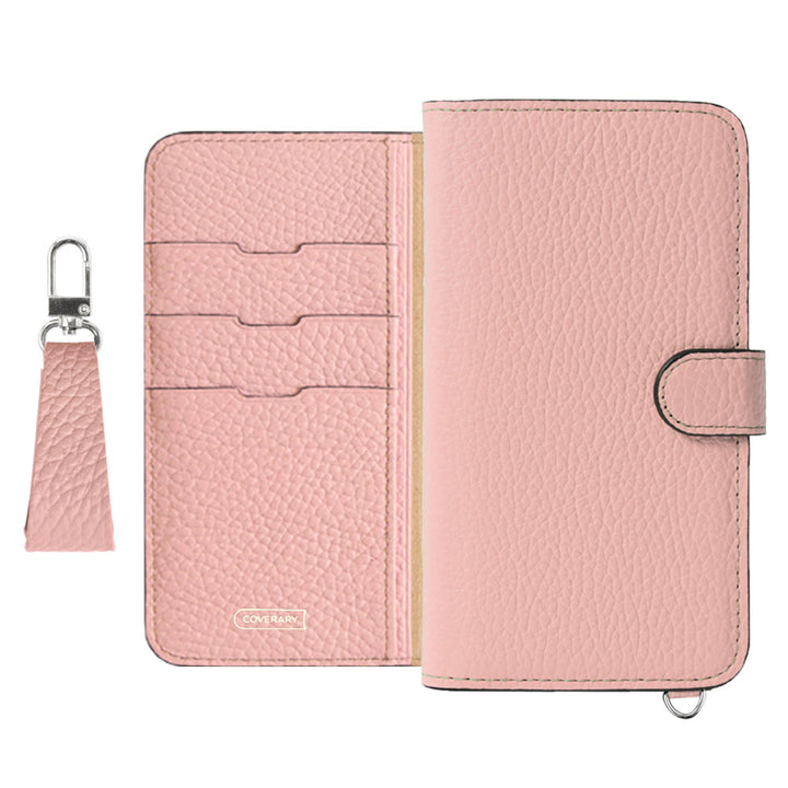 Genuine leather 32 colors Italian shrink leather notebook-style case with finger strap (with belt)