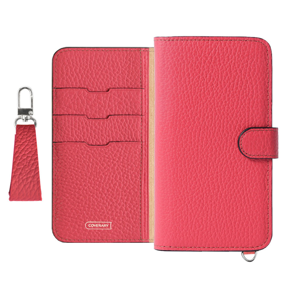 Genuine leather 32 colors Italian shrink leather notebook-style case with finger strap (with belt)