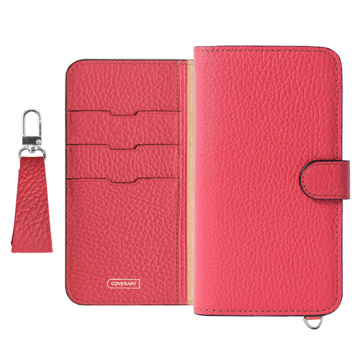 Genuine leather 32 colors Italian shrink leather notebook-style case with finger strap (with belt)