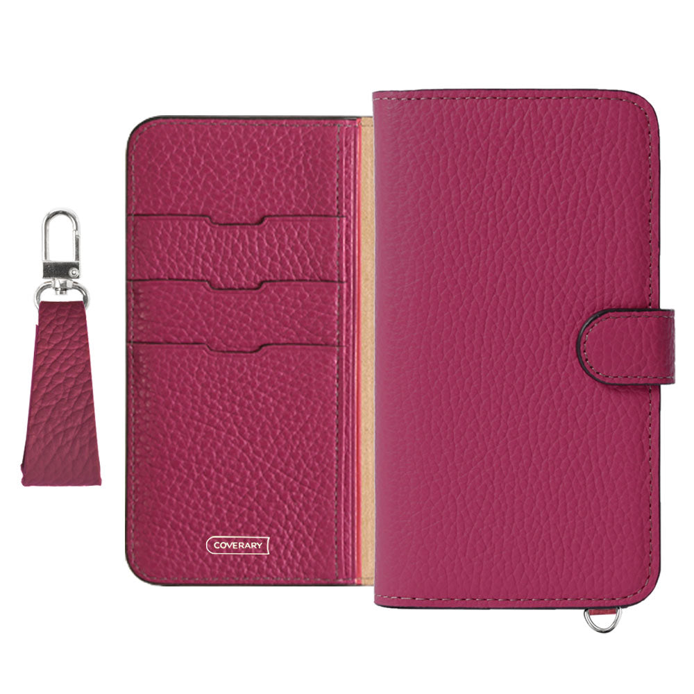 Genuine leather 32 colors Italian shrink leather notebook-style case with finger strap (with belt)