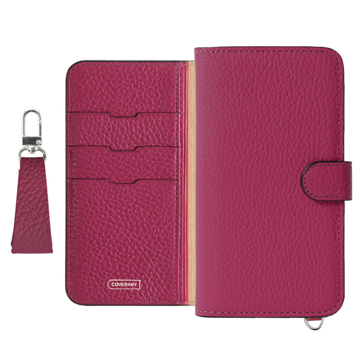 Genuine leather 32 colors Italian shrink leather notebook-style case with finger strap (with belt)