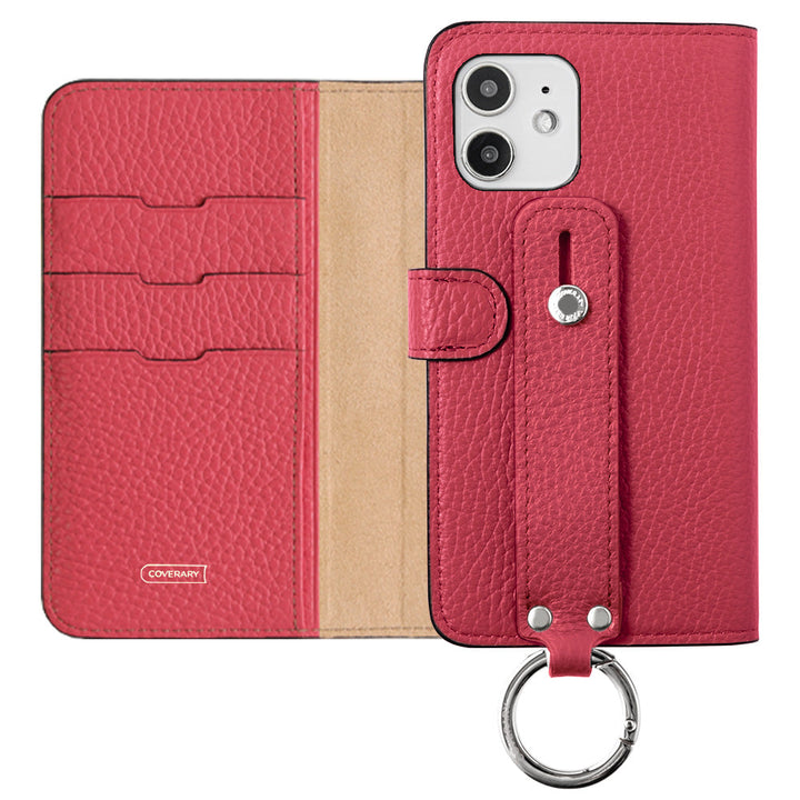 Genuine leather 32 colors Italian shrink leather hand belt attached notebook-style case (with belt) Galaxy series